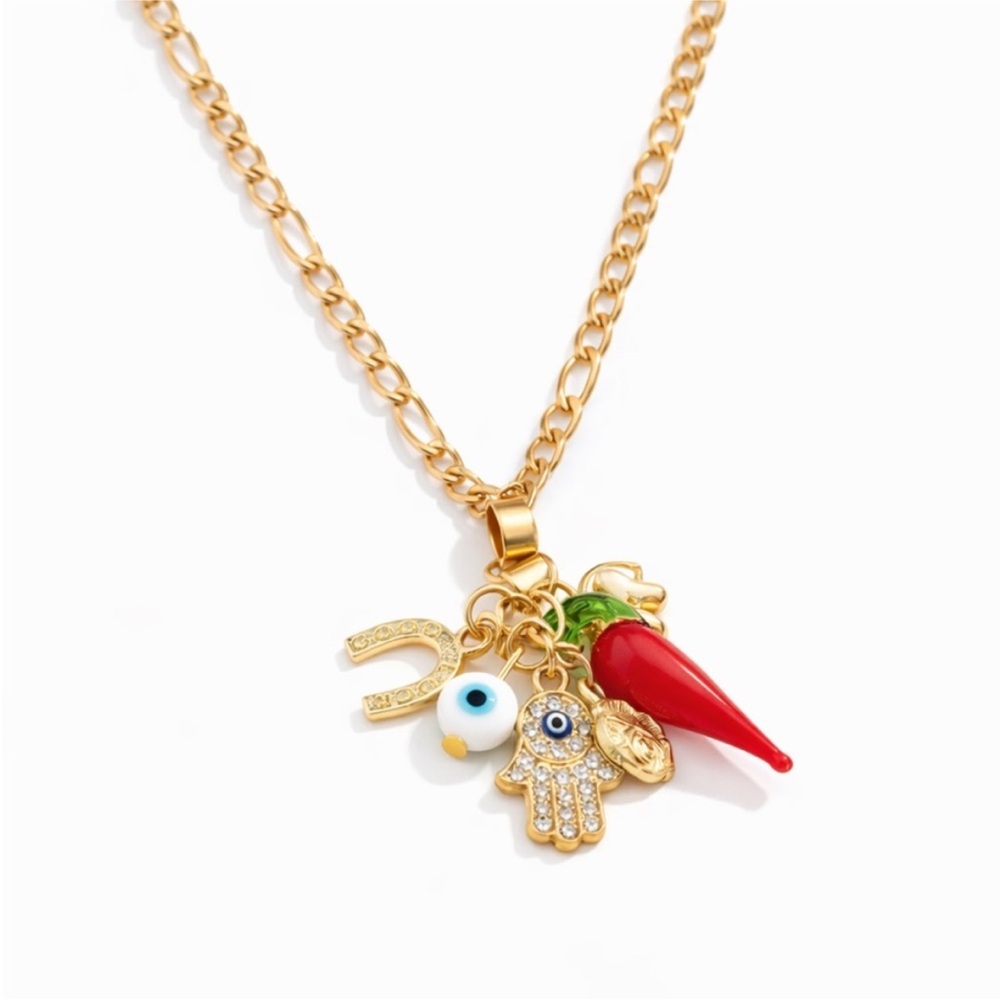 New! Gold Chili Pepper Charm Stack Necklace (1027) NWOT